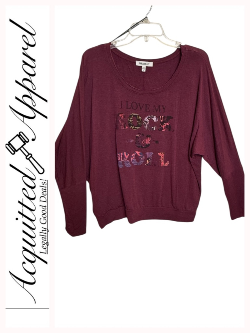 William Rast Maroon Graphic 'I Love My Rock & Roll' Pullover Top